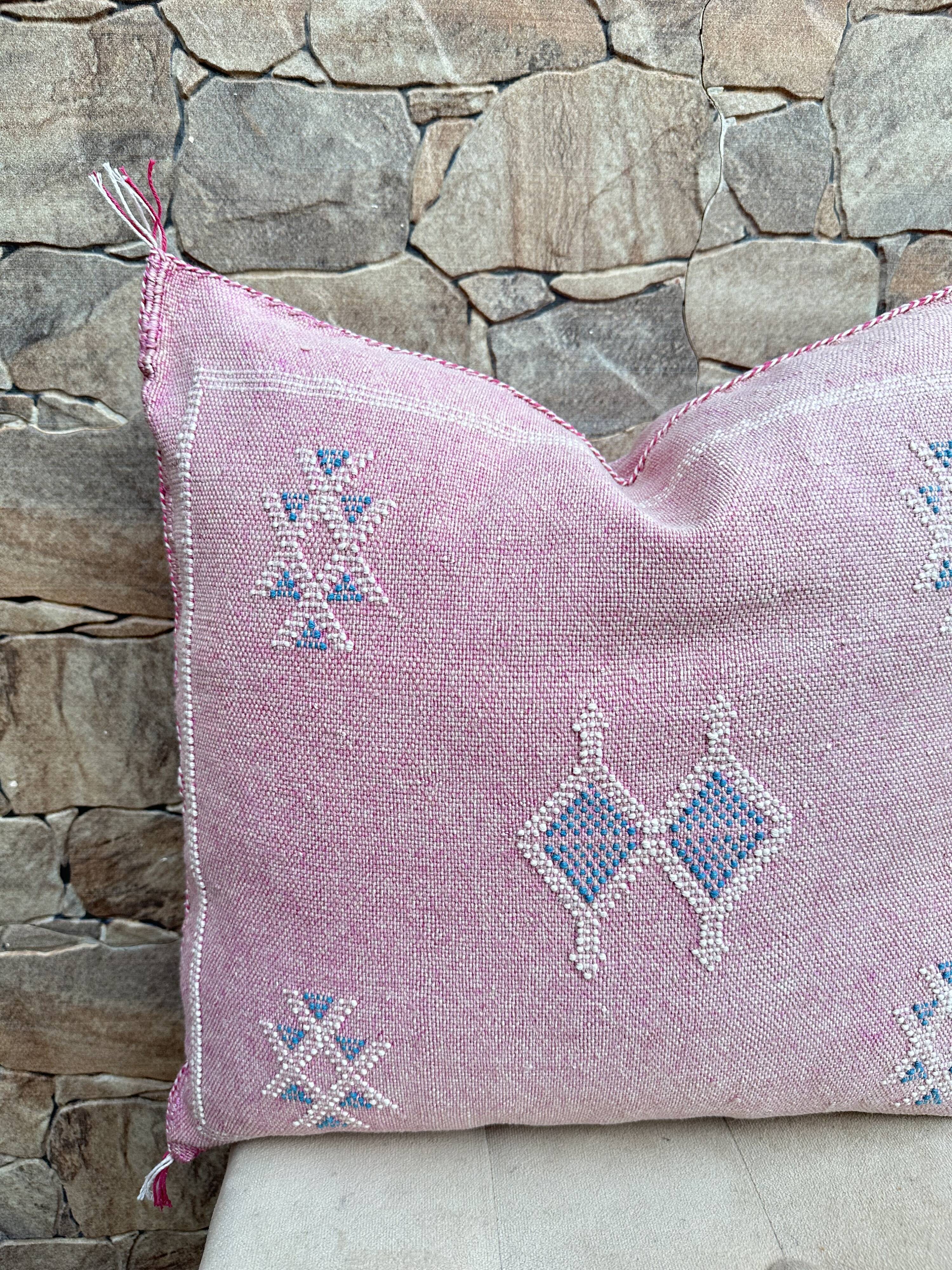 Handmade Moroccan silk cushion cover, cactus pattern