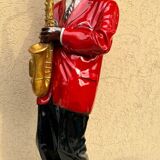 Large black and red jazz figurine in fibreglass, decorative sculpture from the 1960s.