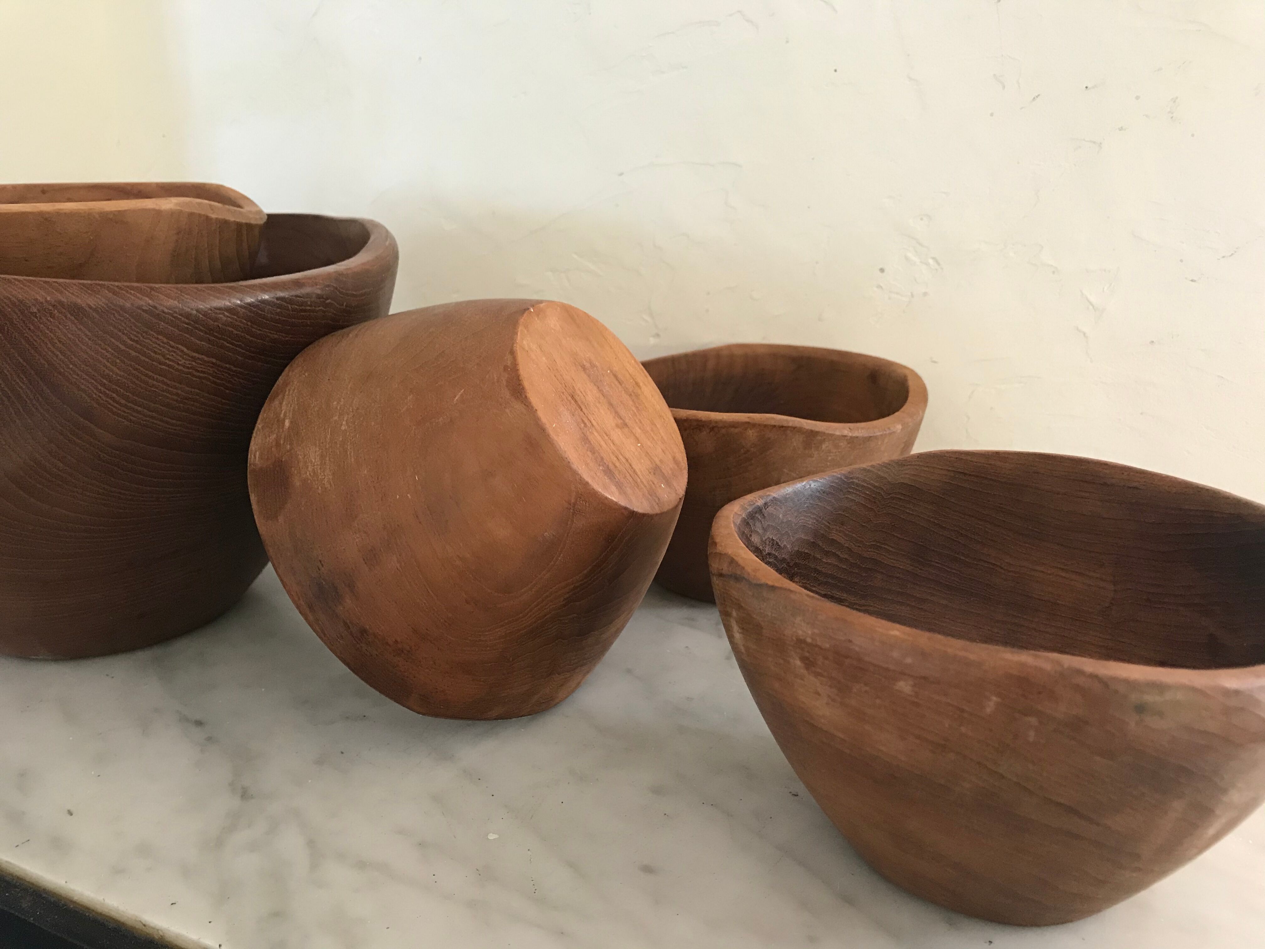 Saladier et ses bols en bois vintage