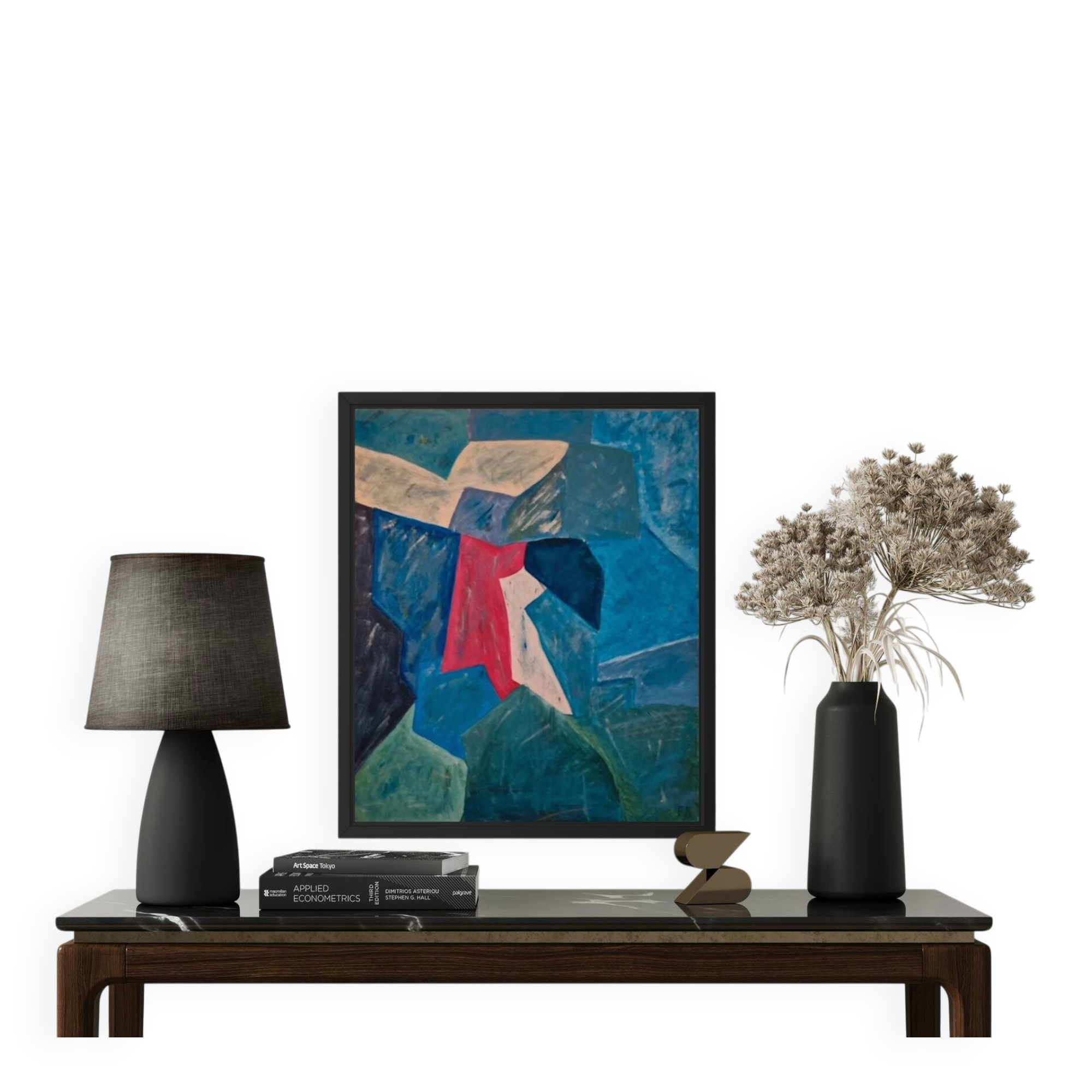 Abstract table blue green red 60x50 cm painting signed