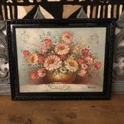 Ancient painting signed romain of a bouquet of flowers in a vase