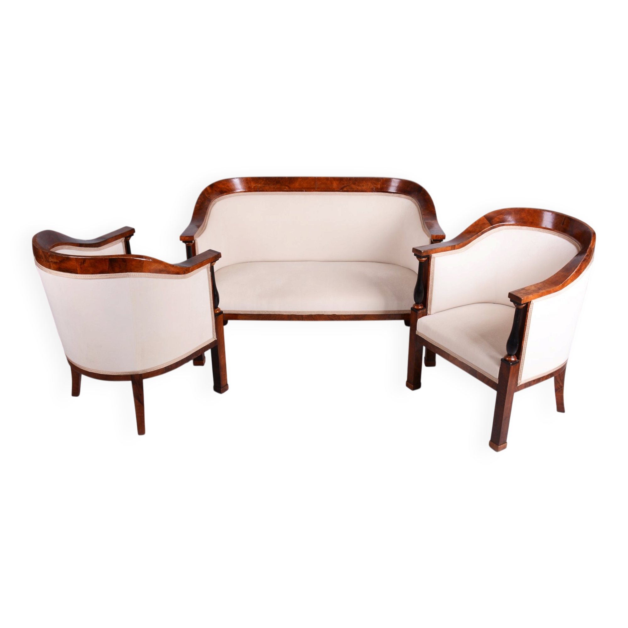 Biedermeier Seating Set in Walnut and Ebony, Austria, 1820s, Set of 3