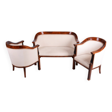 Biedermeier Seating Set in Walnut and Ebony, Austria, 1820s, Set of 3
