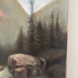 "The torrent in Savoie", mountain landscape, oil on canvas