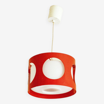 Vintage UFO ceiling light in red metal and white glass