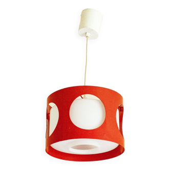 Vintage UFO ceiling light in red metal and white glass