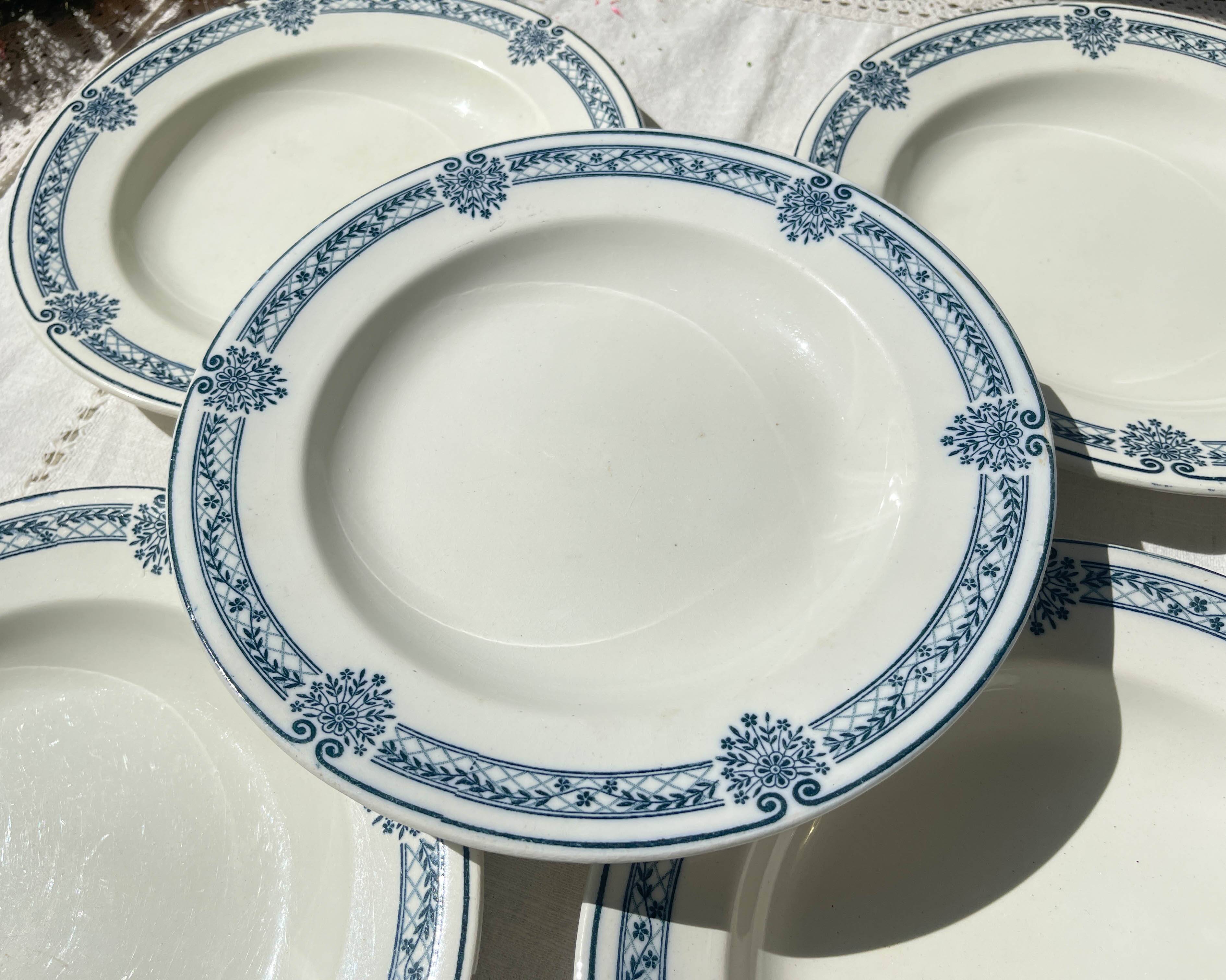 5 Deep plates in blue ironstone Salins, Arbois Ennege model