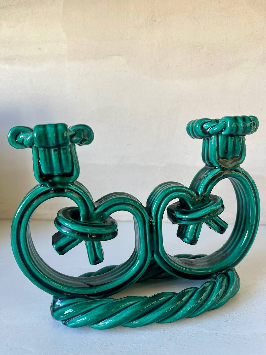 Pair of Vallauris candlesticks in woven ceramic