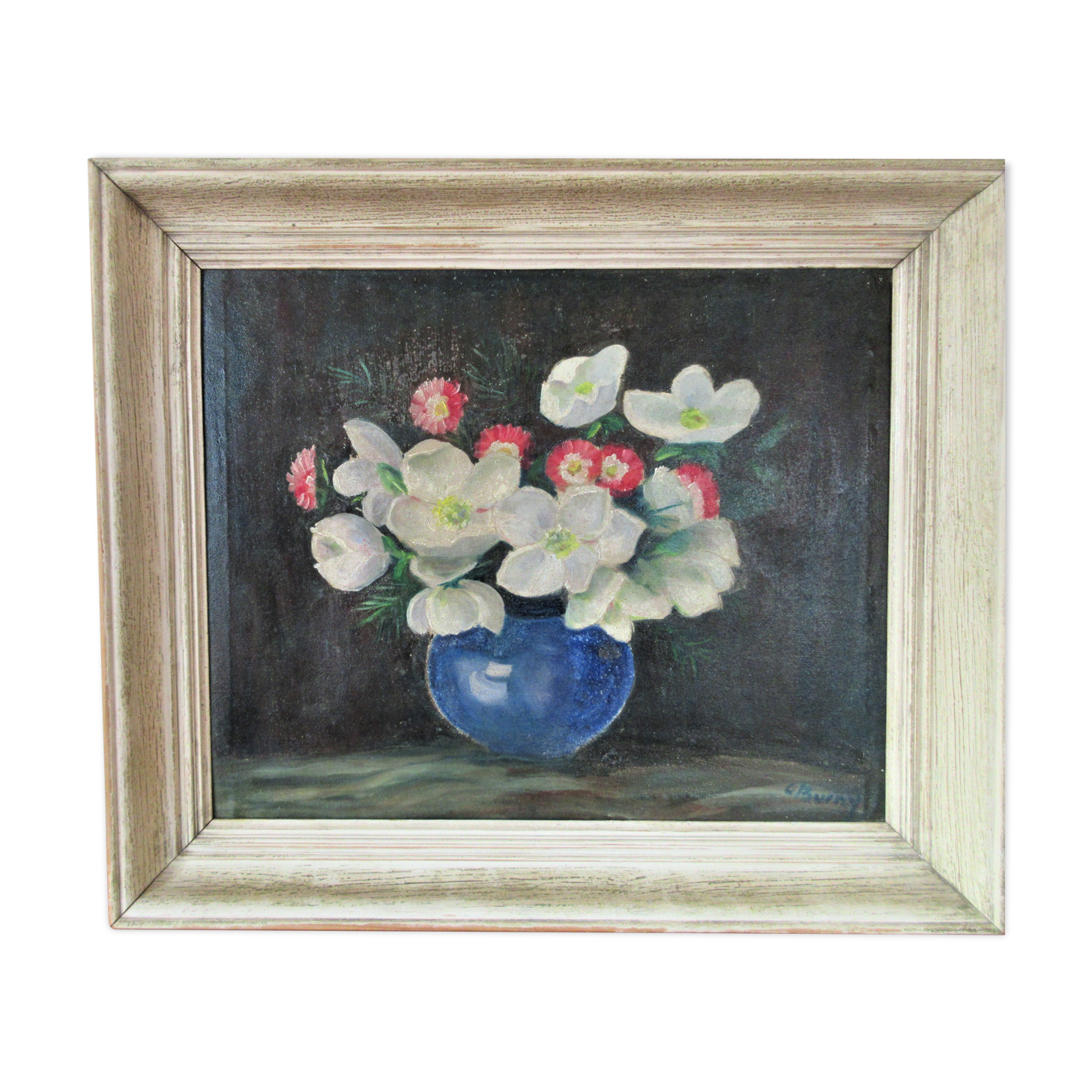 Vintage painting bouquet of daisy flowers and buttercups