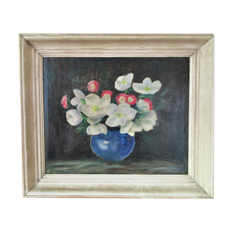 Vintage painting bouquet of daisy flowers and buttercups