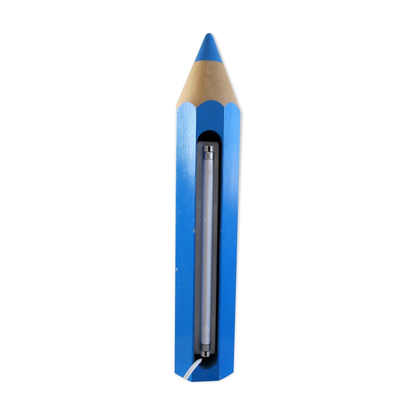 Pierre sala for vilac, blue wooden pencil lamp from the 80s