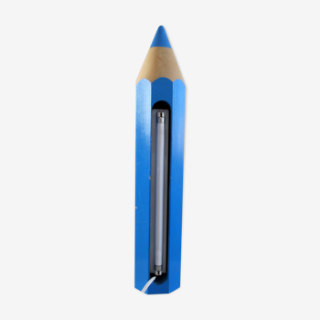 Pierre sala pour vilac, lampe crayon bleu en bois des années 80