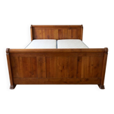Lit double 160 cm en noyer massif avec sommier électrique