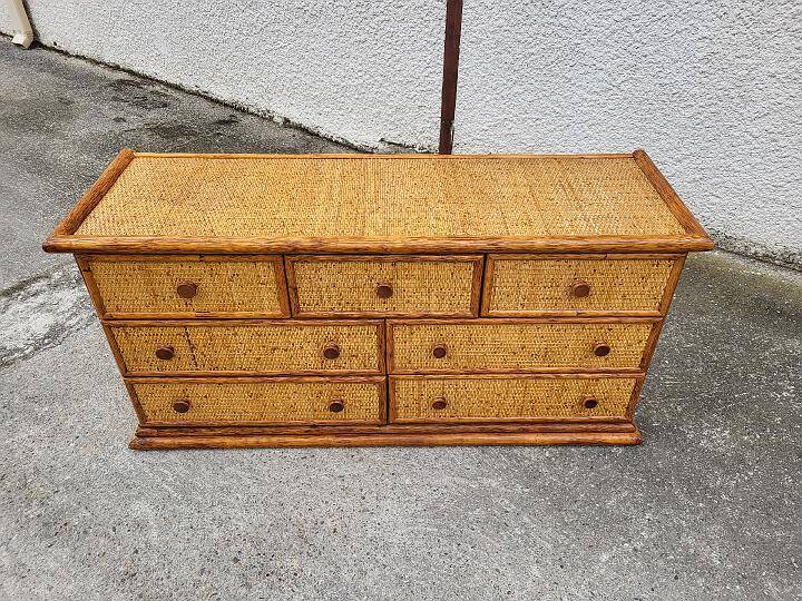 Vintage maugrion rattan 7-drawer chest of drawers