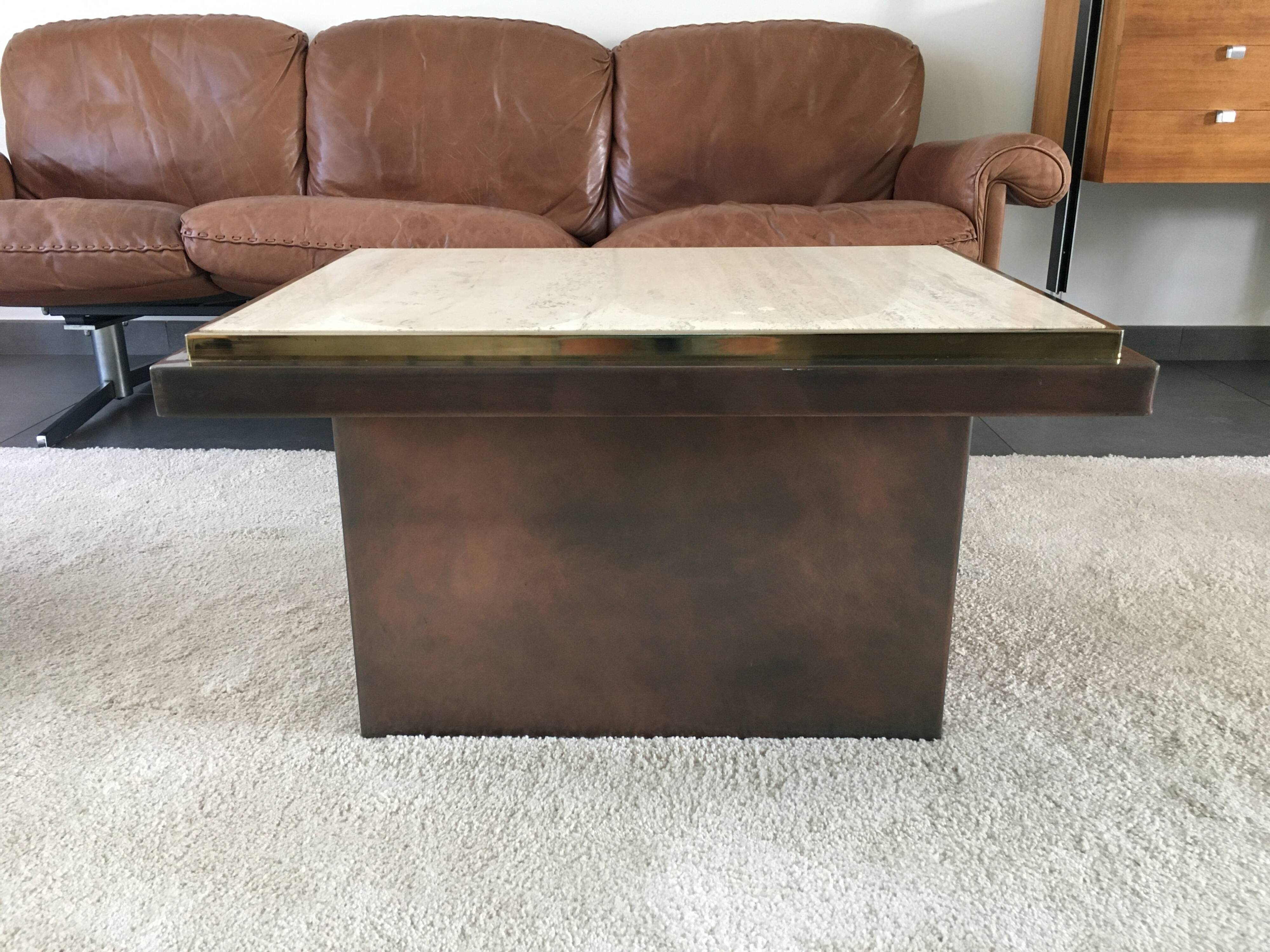 Belgo Chrome Travertine Coffee Table 1970s