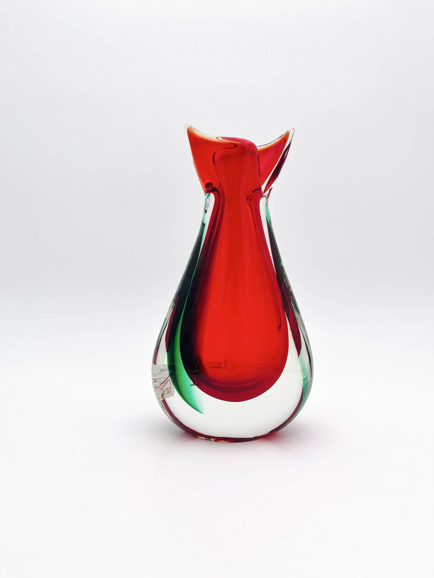 Vase sculpture murano michele onesto oball sommerso rouge vert 23.5cm