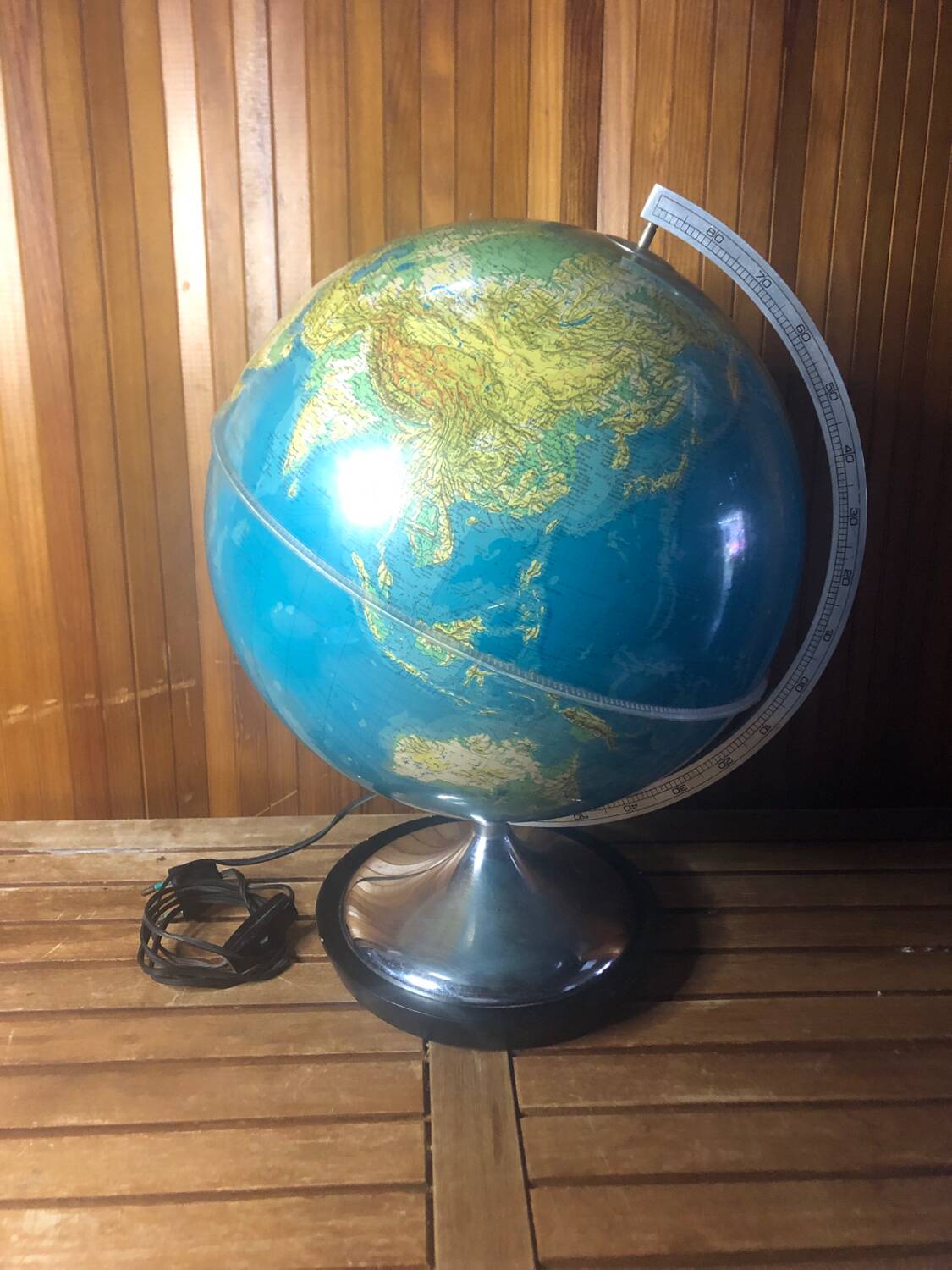 Old world map globe terrestrial grange batelière paris vintage #a356