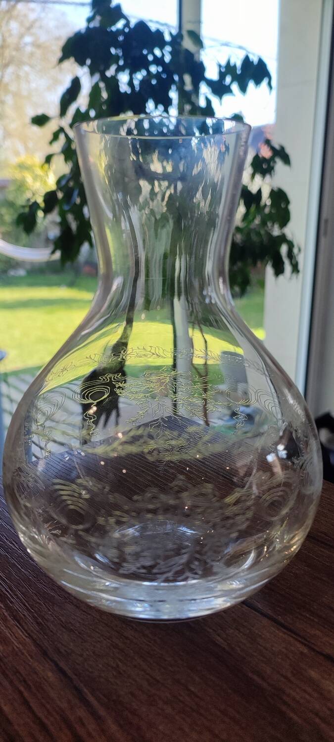 Vintage silkscreened glass carafes