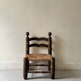 Vintage  chair in turned wood and straw, . 1950
