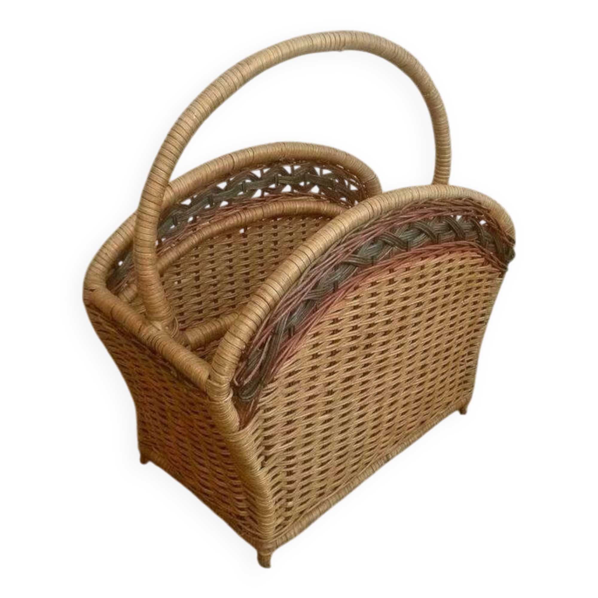rattan magazine rack, vintage