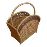 rattan magazine rack, vintage