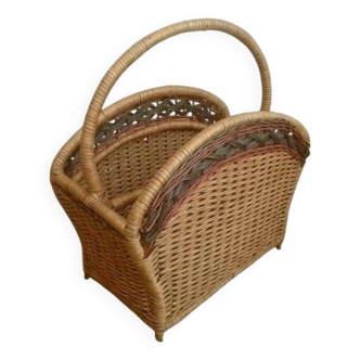 rattan magazine rack, vintage