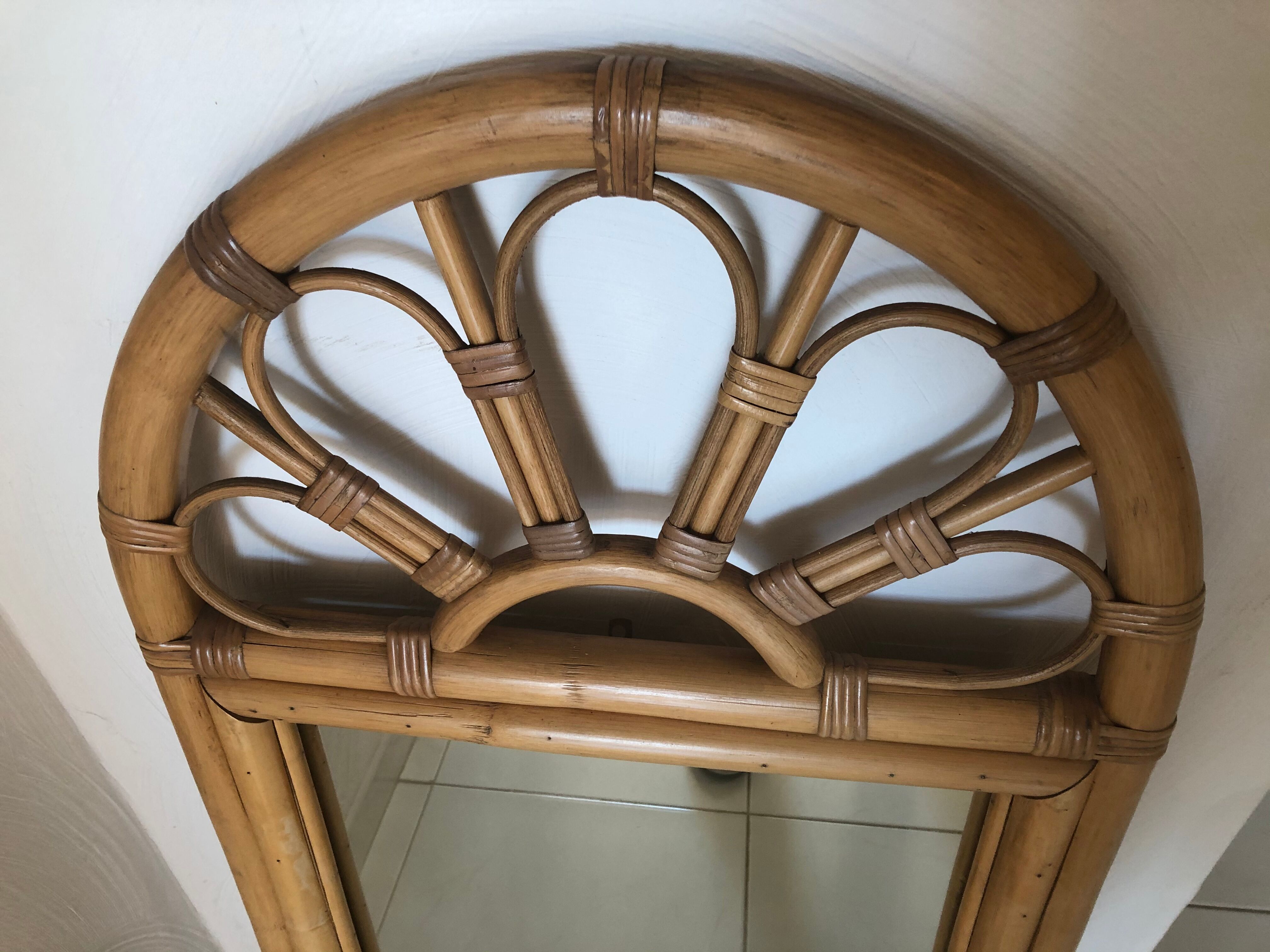 Rattan mirror and vintage bamboo  50x100cm