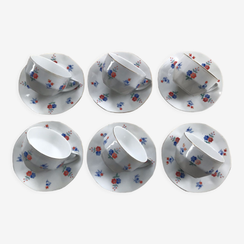 Series of 6 cups with porcelain sub-cups