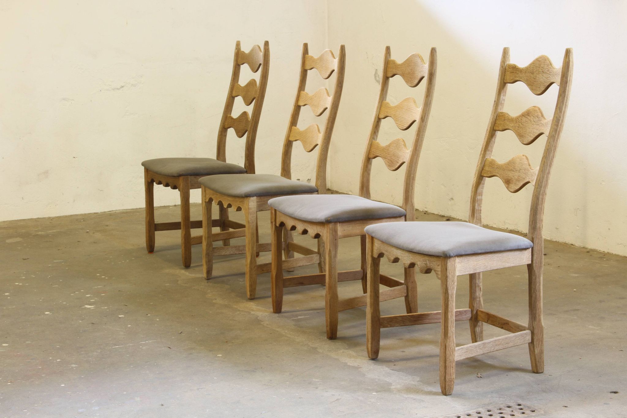 Highback / Ladderback Oak Chairs style of Henning Kjærnulf, 1960s, Set of 4
