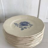 Set of 11 Digoin flat plates, blue rose patterns