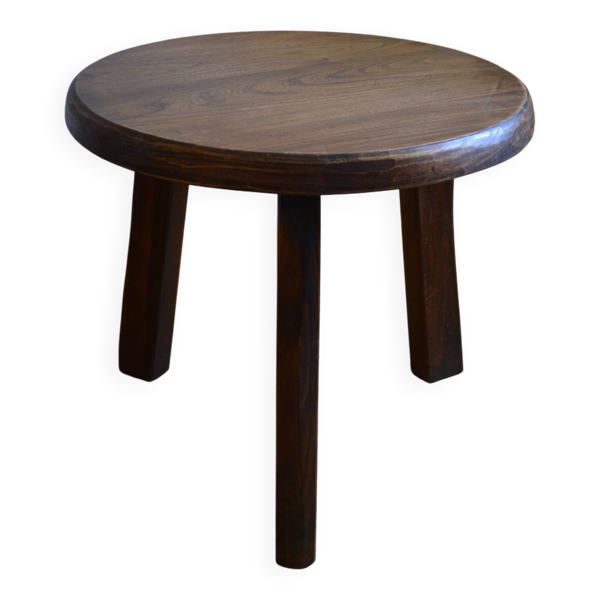 Table basse tripode brutaliste chêne massif 1960