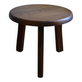 Brutalist tripod coffee table in solid oak, 1960s
