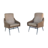 Paire de fauteuils vintage en velours beige bi-texture