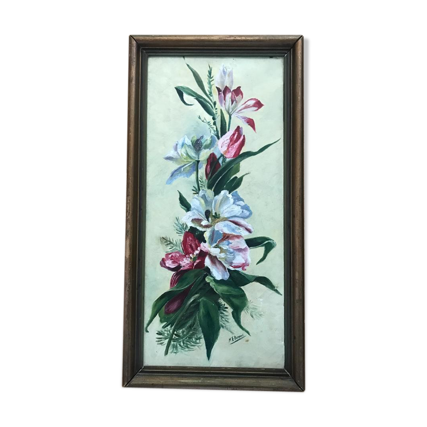 Oil on canvas with lily decoration in frame