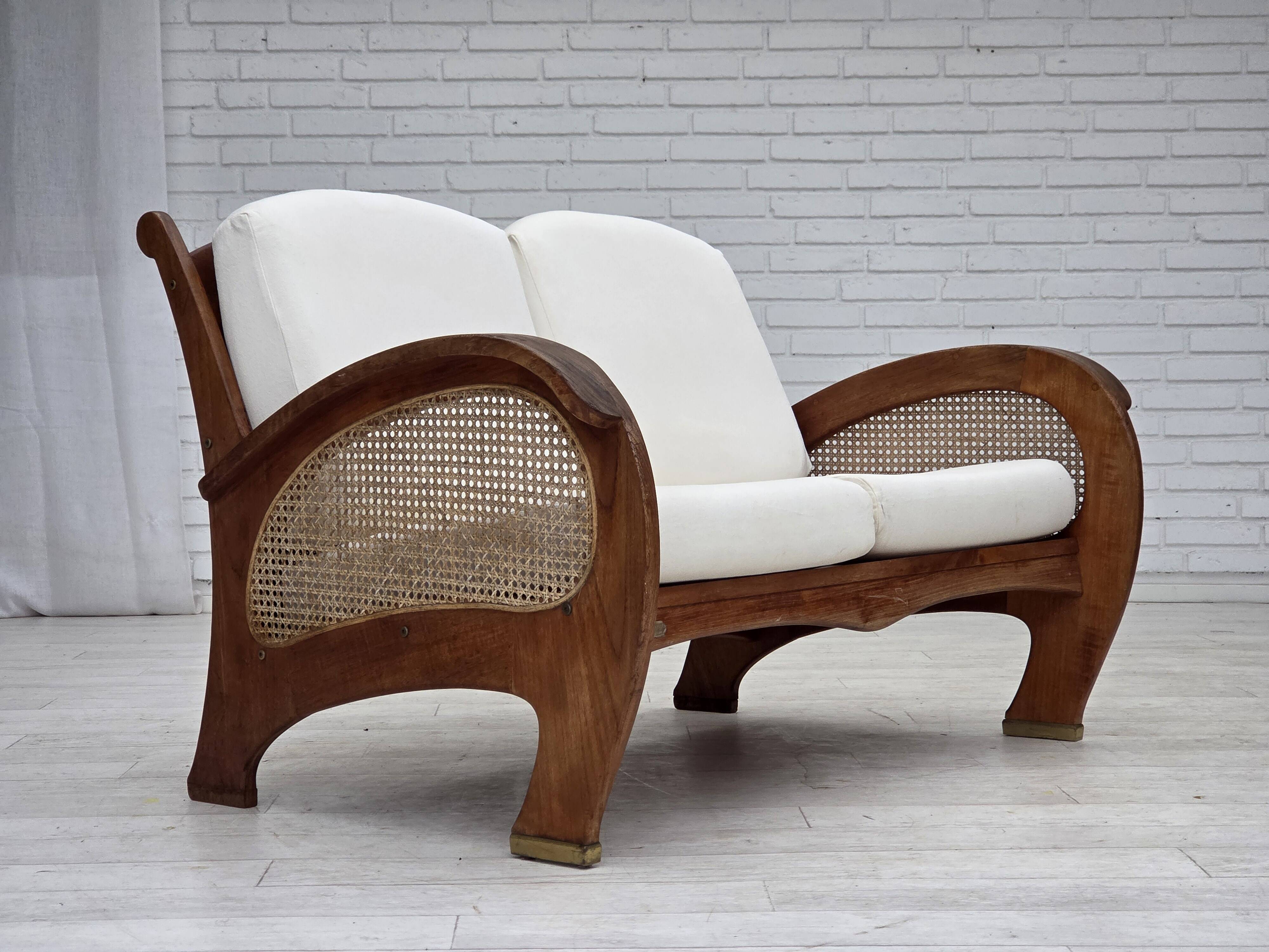 1970s, Danish 2-seater sofa by Klaus Wettergren, cotton fabric, teak wood.