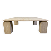 Table basse en travertin vintage à quatre pieds carrés, années 1970