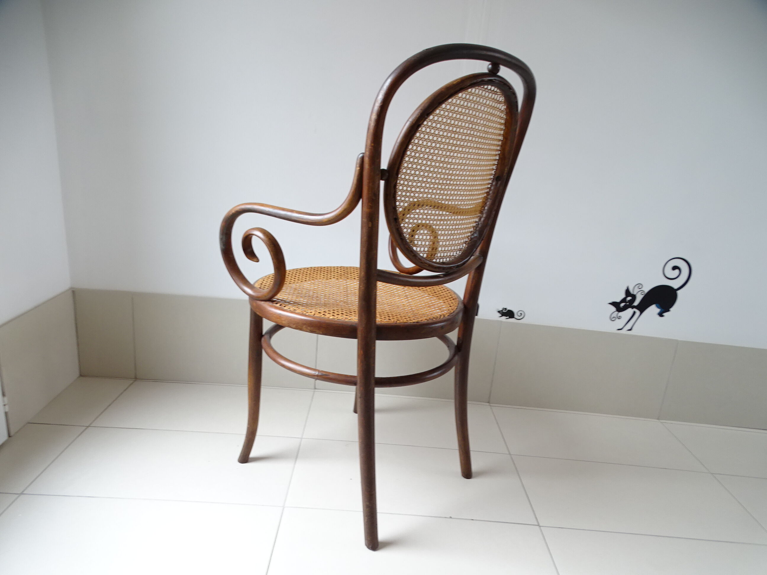 Fauteuil Fischel assise et dossier canné bois courbé
