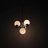 Art Deco Chrome and Pink Glass Chandelier, 1930's, Czechoslovakia