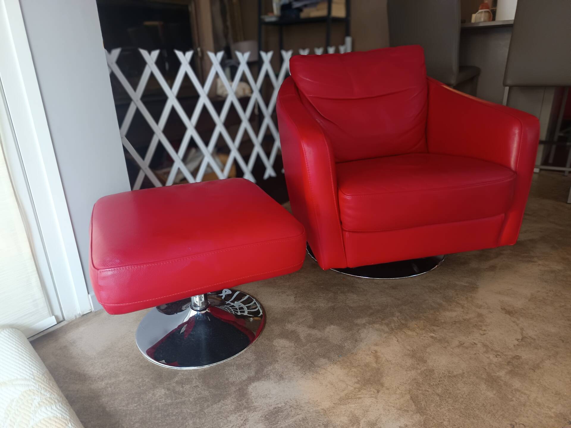XXL Set Red Leather House - sofa, armchair and 2 poufs