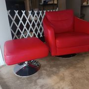 Ensemble XXL Maison en cuir rouge - canapé , fauteuil et 2 poufs