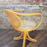 Fauteuil de bureau bois courbé et rotin