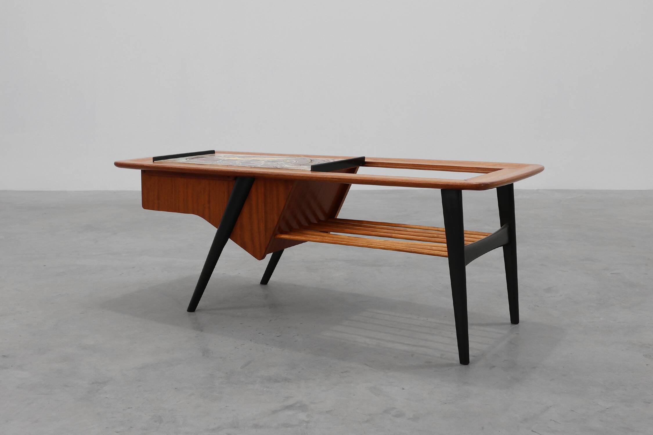 Coffee Table model 210, teak wood and ceramic,by Alfred Hendrickx, Belform