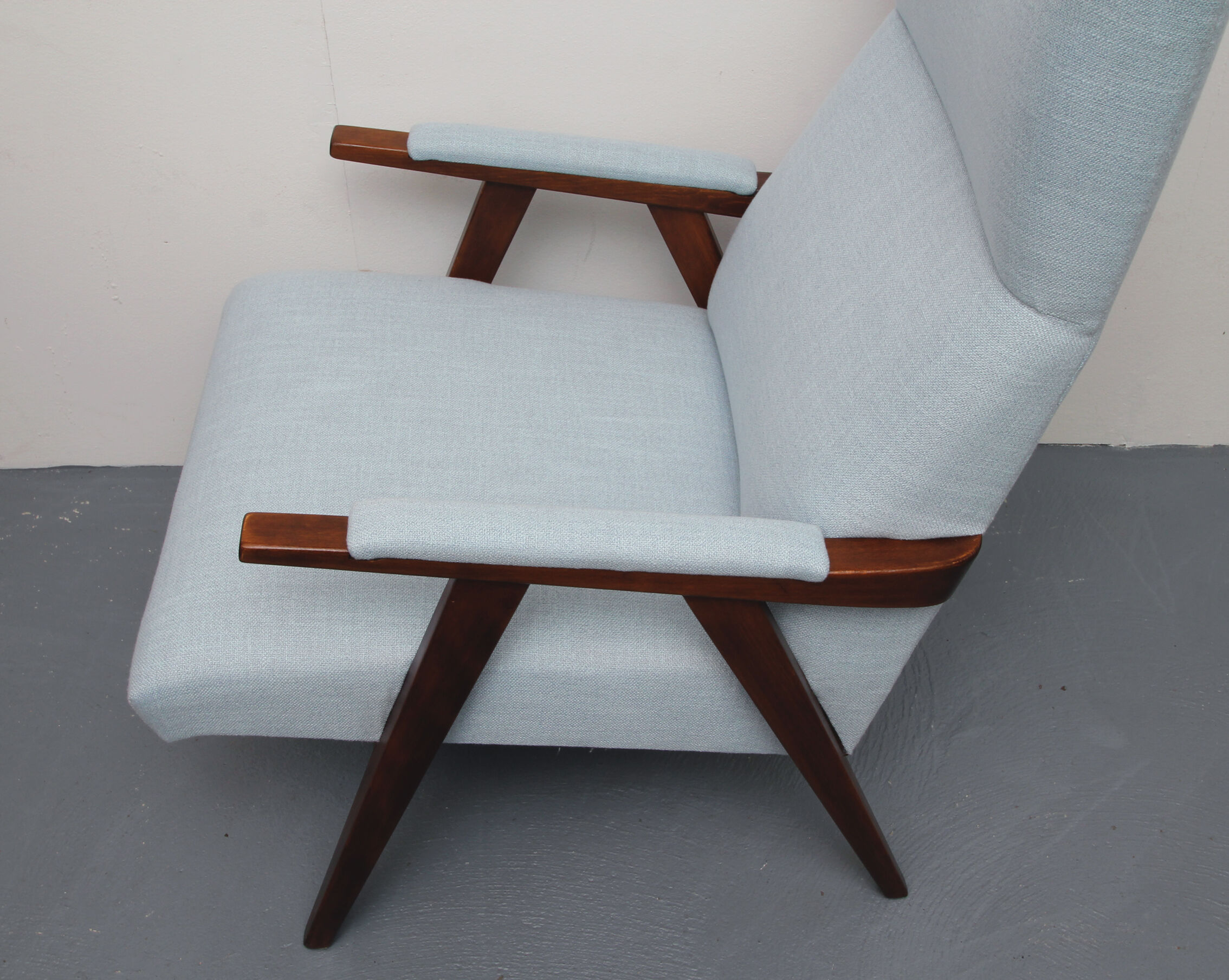 1950s highjack armchair light blue, completly restored