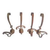 4 patères double bronze porte manteau chapeau ancienne