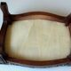 Small foot stool made of wood with upholstery, vintage from the 70s
