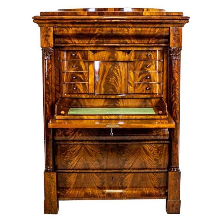 Antique Biedermeier Mahogany Secretary, 1850