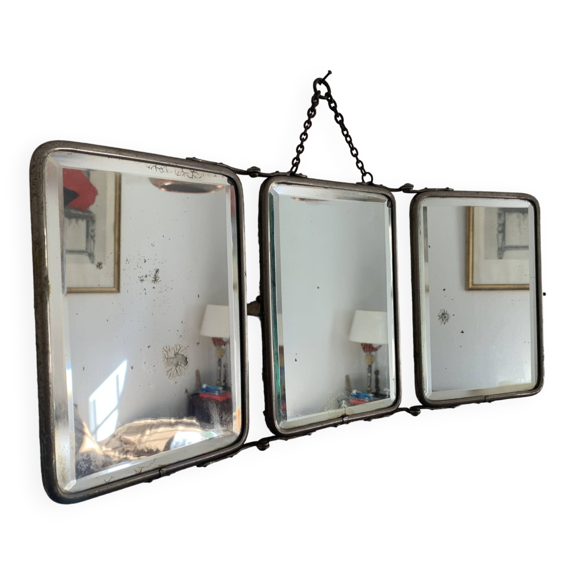 Vintage mirror 1930 crystal barber triptych - 22 x 51 cm