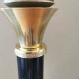 Pied de lampe vintage en cuir noir et laiton