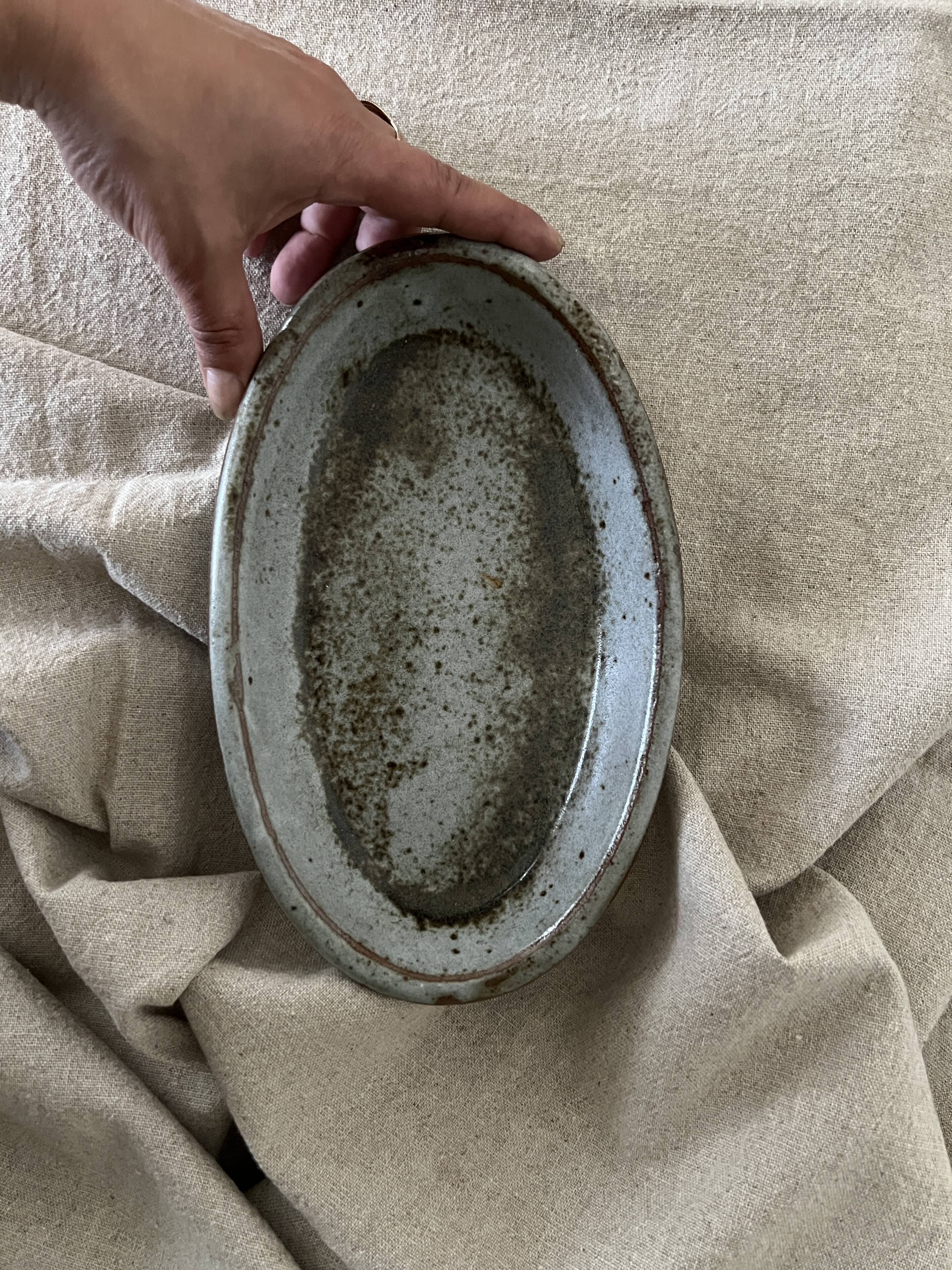 Oval bowl in glazed ceramic stoneware with sanded loir, C&T Robert 1970