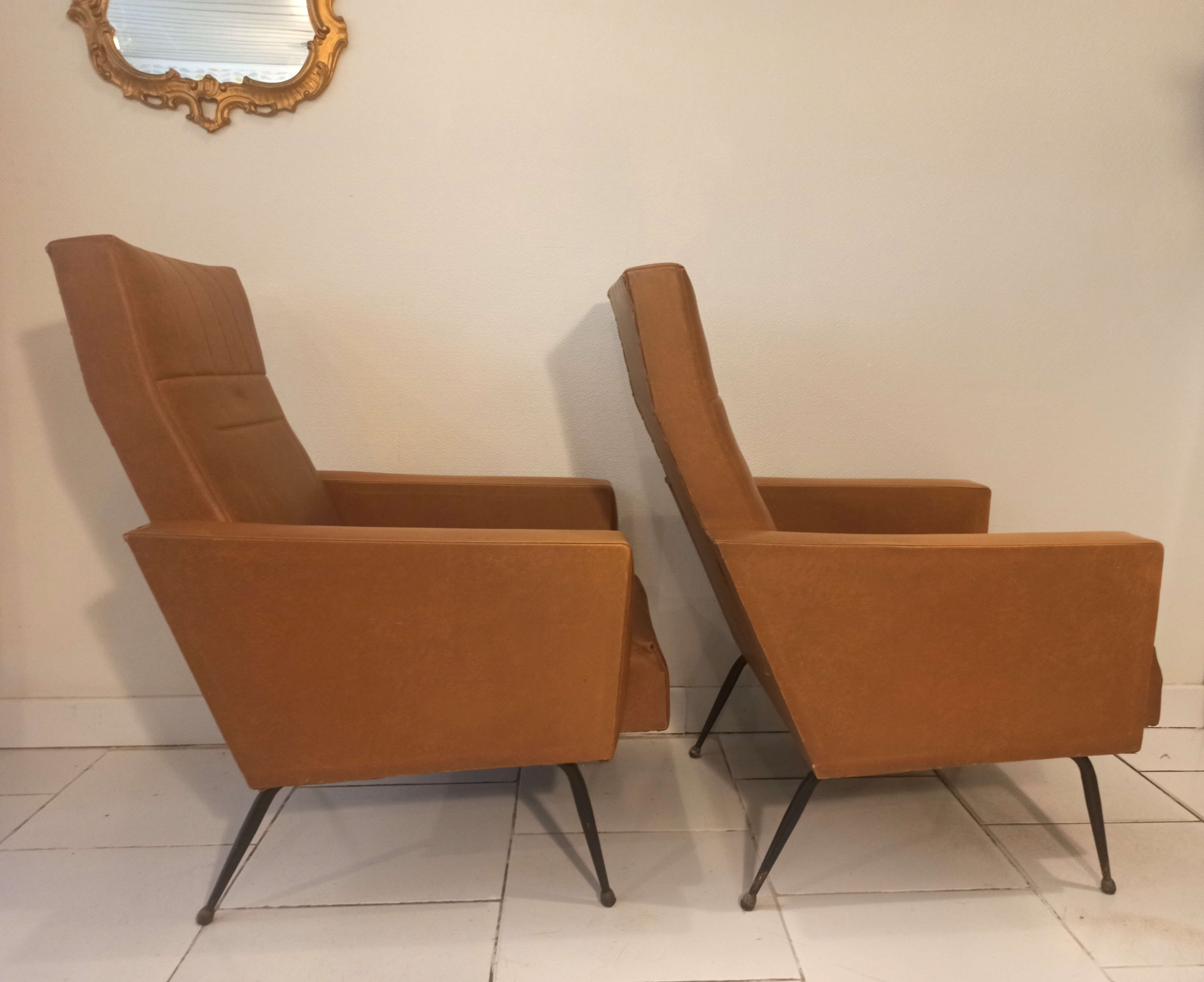 Pair of vintage leatherette armchairs from the 1960s